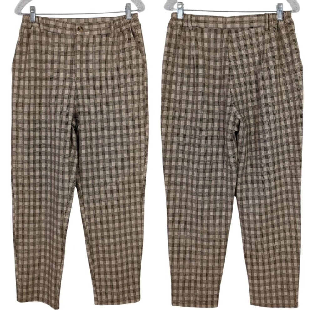 Willow & Root Women's Plaid Check Trouser Pant Size L Brown Black Tan career